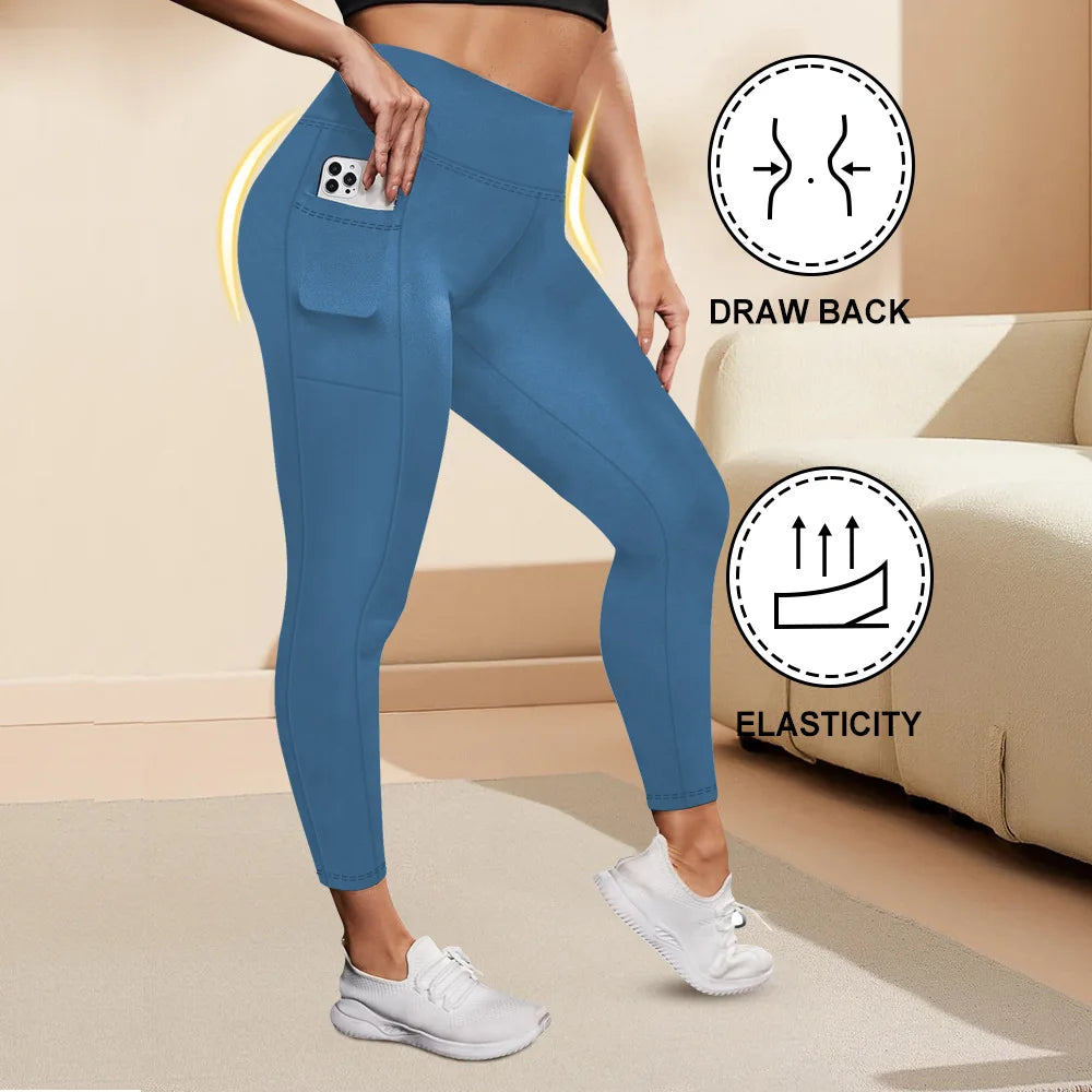 Women's High-Waisted Yoga Pants Plus Size Butt-Lifting Workout Leggings with Pockets Elastic Active-wear