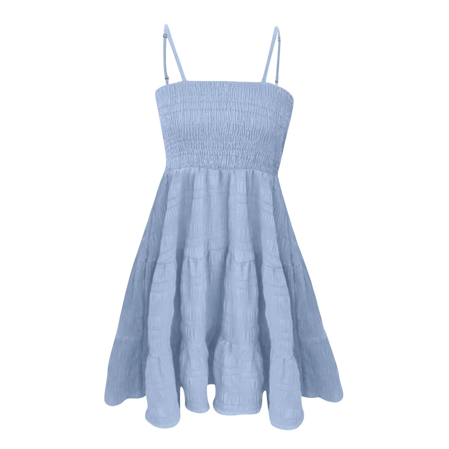 Bohemian Beach Sundress Sexy Sleeveless Backless Swing Mini Dress Solid Spaghetti Strap Ruffles Dress.  S-2X
