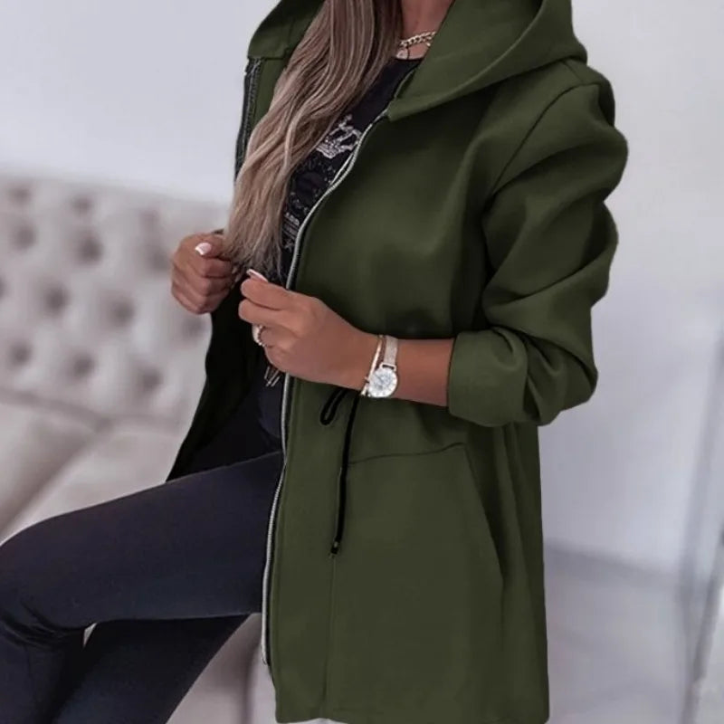 Fashion Casual Autumn and Winter Hooded Zipper Jacket Women's Clothing.  S-2X