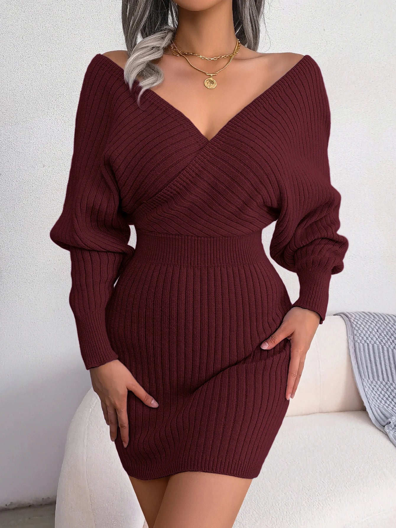Bodycon Sweater Dress Autumn Winter Casual Long Sleeve Knitted Casual Wear