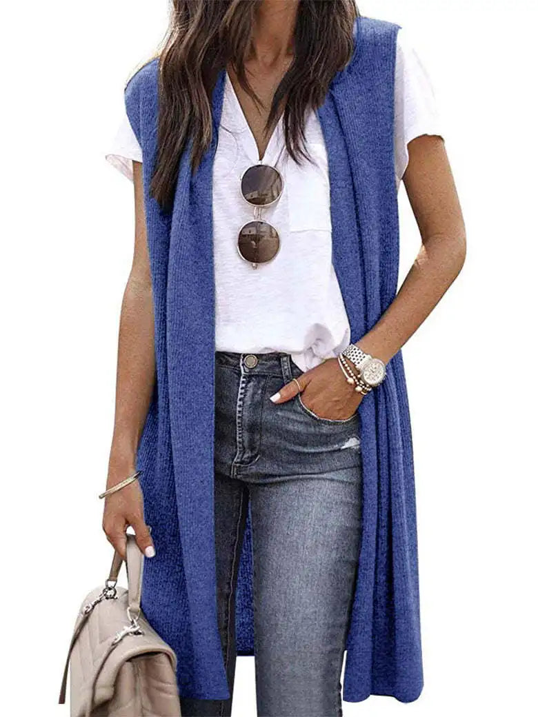 Fashion Women's Casual Knitwear Sleeveless Trendy Long Vest Jacket.  S-XL