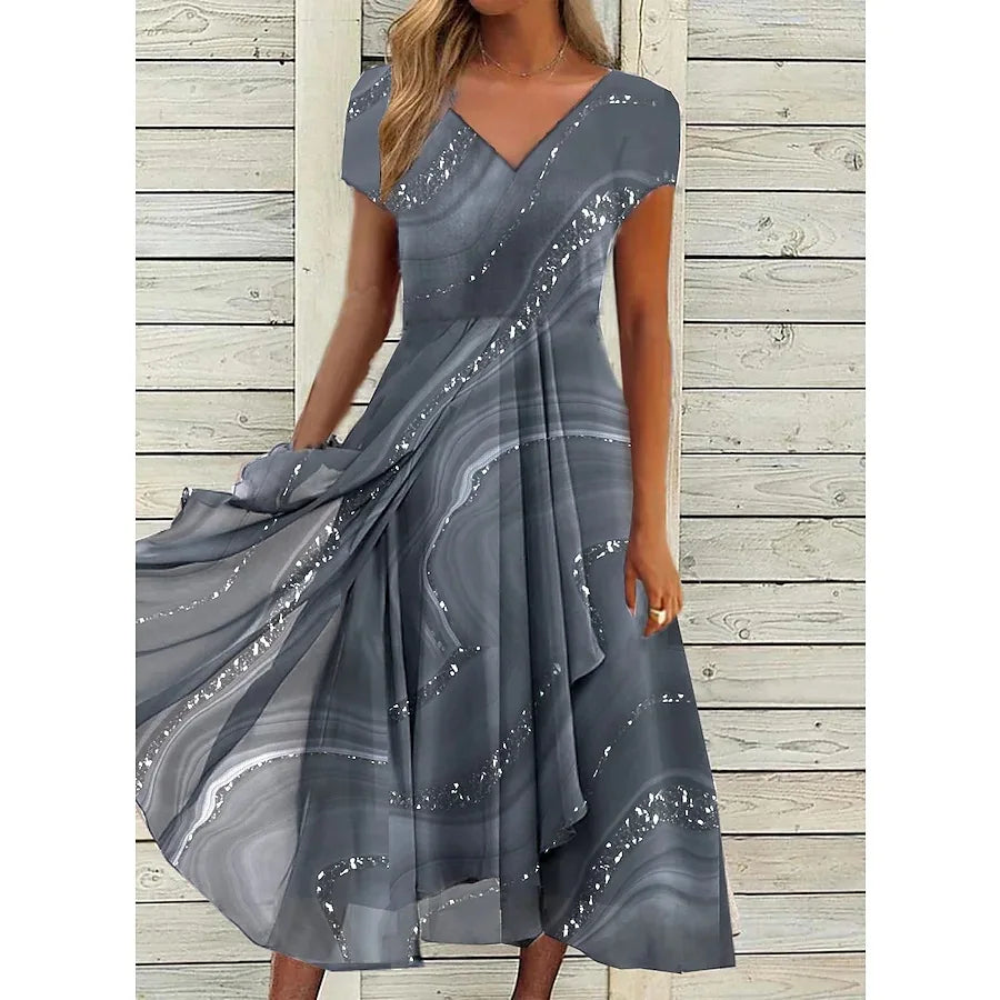 2025 Women's Party Fashion Summer Midi V-Neck Dress.  S-3X
