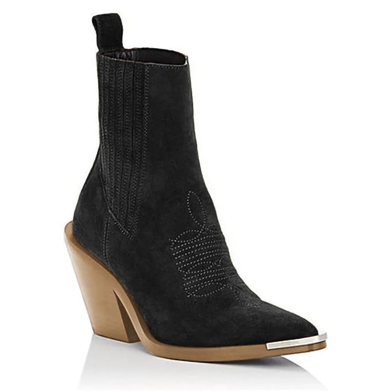 Women's Ankle Slip On, Block Heel Short Boot,Metal Pointed Toe,34-43.