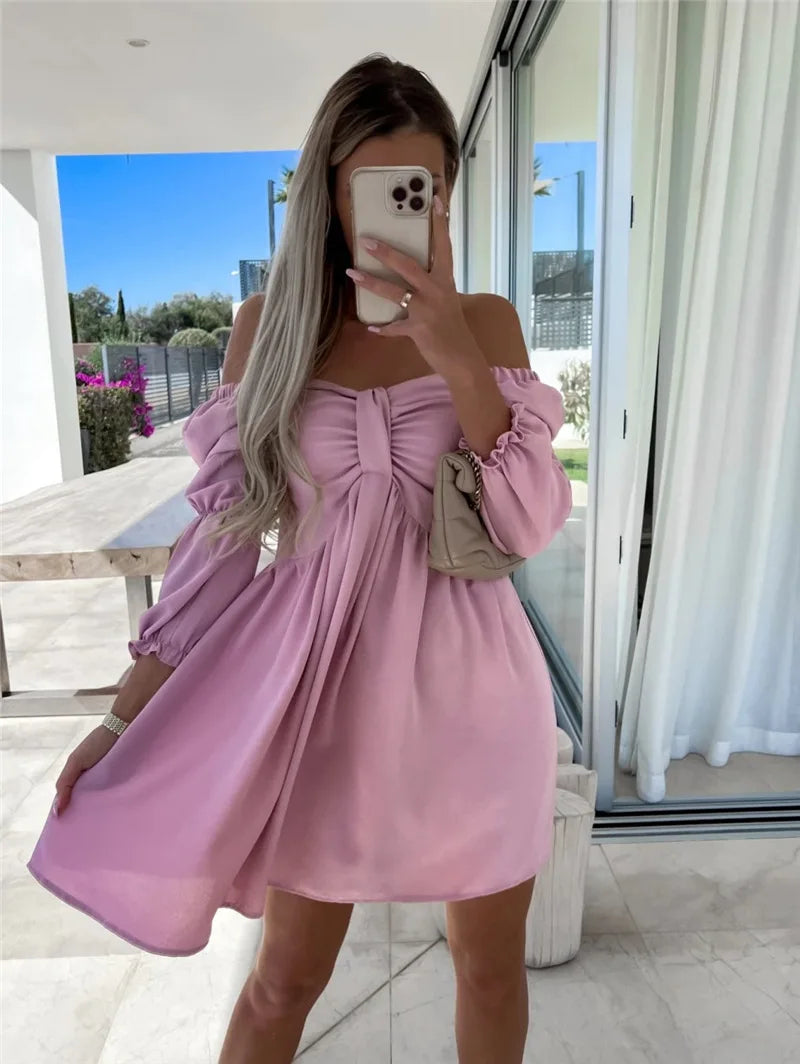 Summer Women's Sexy Off Shoulder Half Sleeve Party Dress Slim Bow Dress.  S-3X