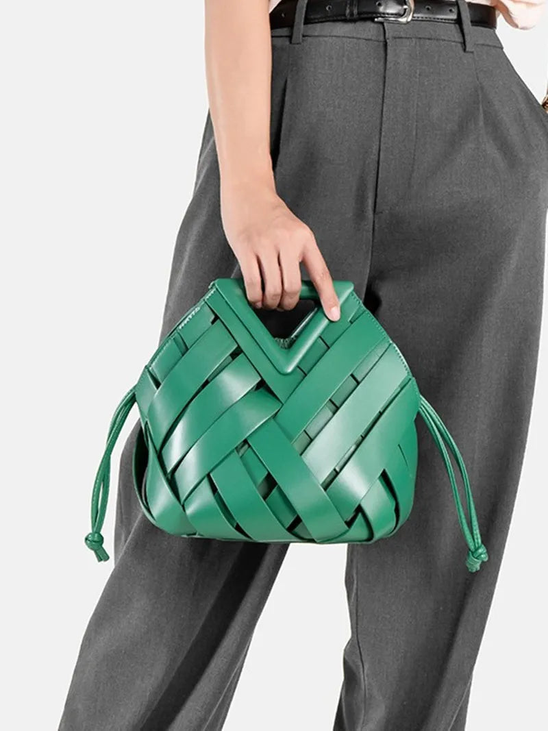 New Design Luxury Fashion Woven Genuine Leather Handbag French Portable Retro Trend Shoulder Bag