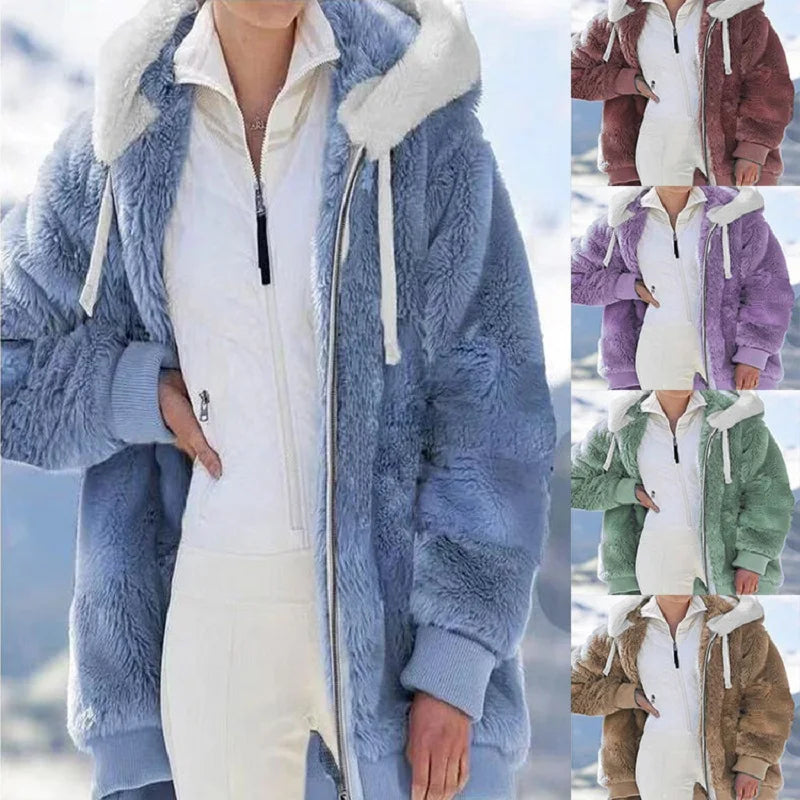 New Style Autumn And Winter Loose Plush Zipper Hooded Jacket Woman.  S-5X