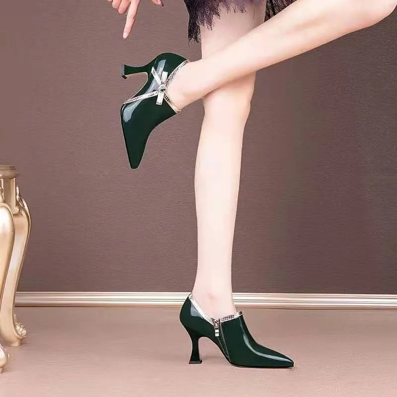 NEW Fashion Women Pumps Pointed Toe Bow-tie Side Zip Female Foot-Wear