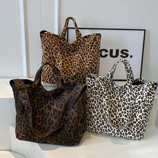 Vintage Leopard Print Women's Bag Large Capacity Canvas Shoulder Bags Daily Commuting Crossbody Bag.