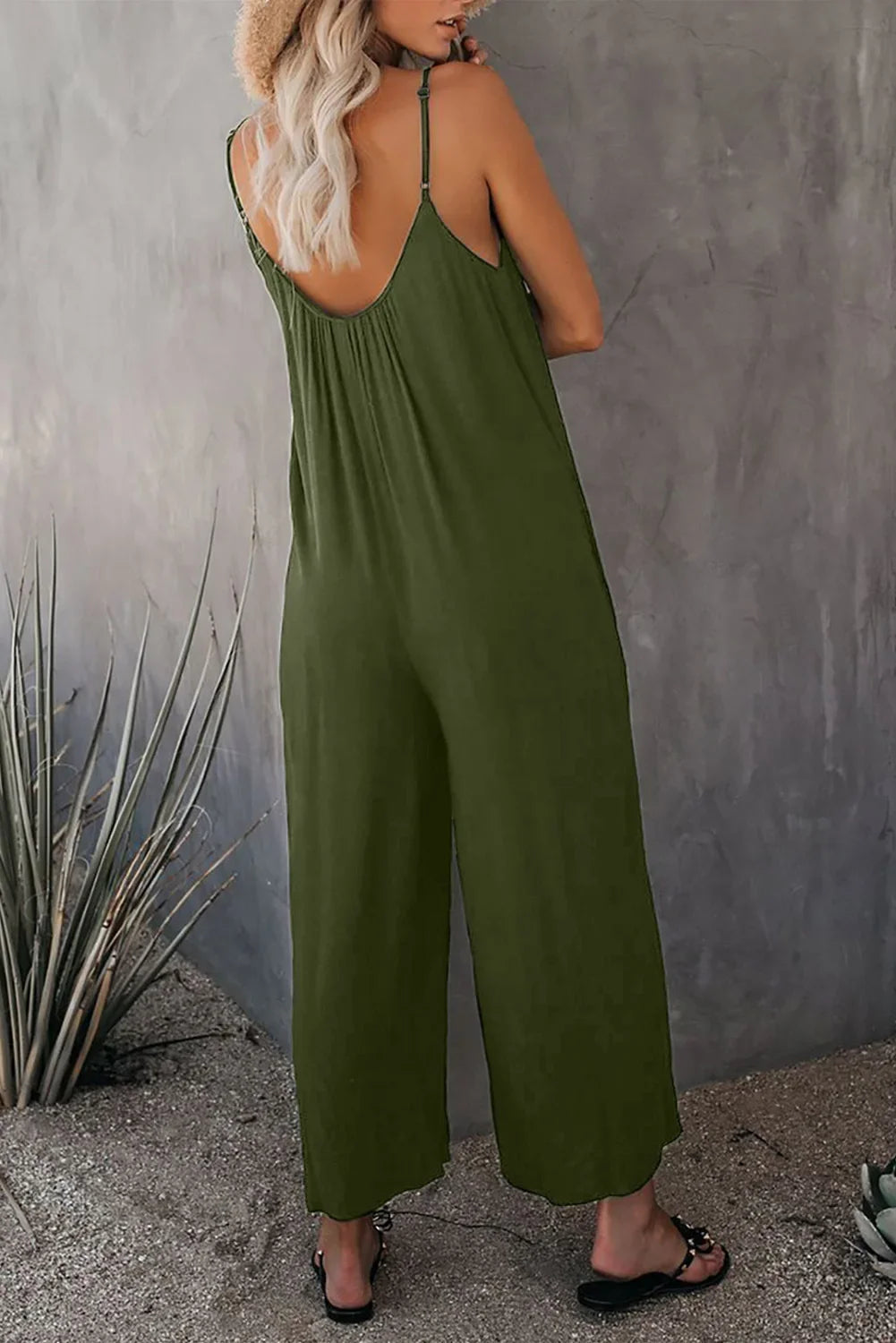 European Women's Summer New Solid Colour Pocket Casual Jumpsuit.  S-xxxL