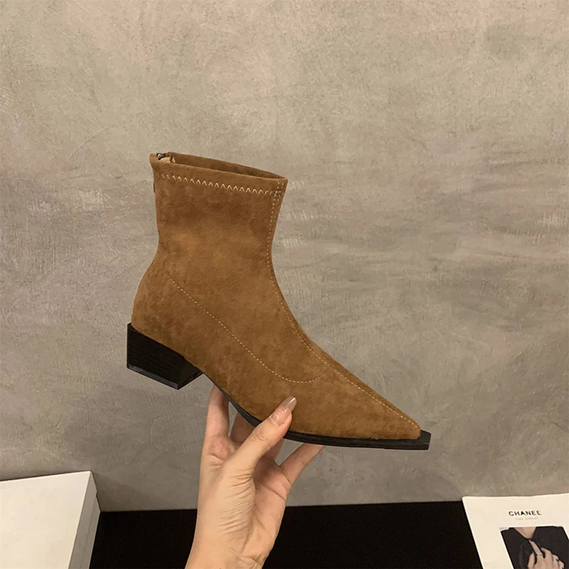 Designer Leopard Women Ankle Boots Fashion Pointed Toe Short Booties Ladies Concise Square Heels Shoes