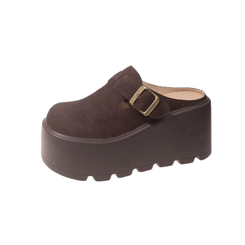 Women High Platform Slides 7CM Wedges Shoe Faux Suede/Leather Casual Chunky Summer Breathable Slip -Ons