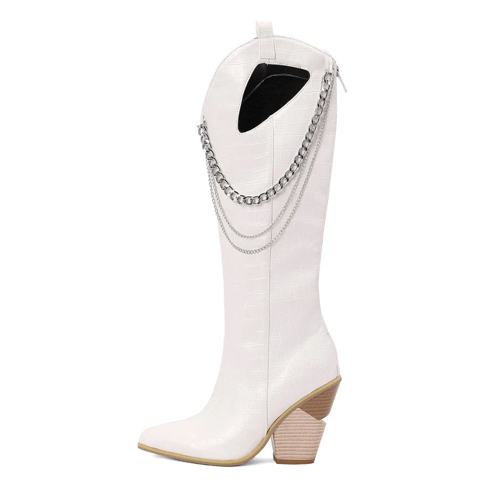 2025 Fashion Sexy Knee High Western Boots Pointed Toe