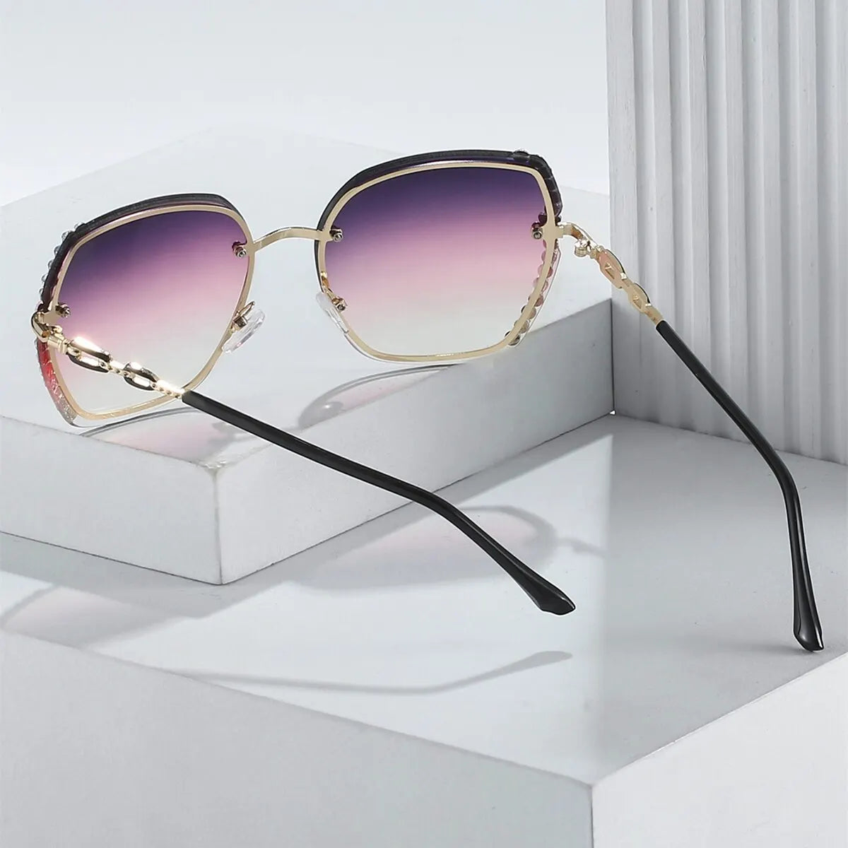 Rhinestone Decor Rimless Fashion Sunglasses For Women Casual Gradient Glasses For Summer UV400