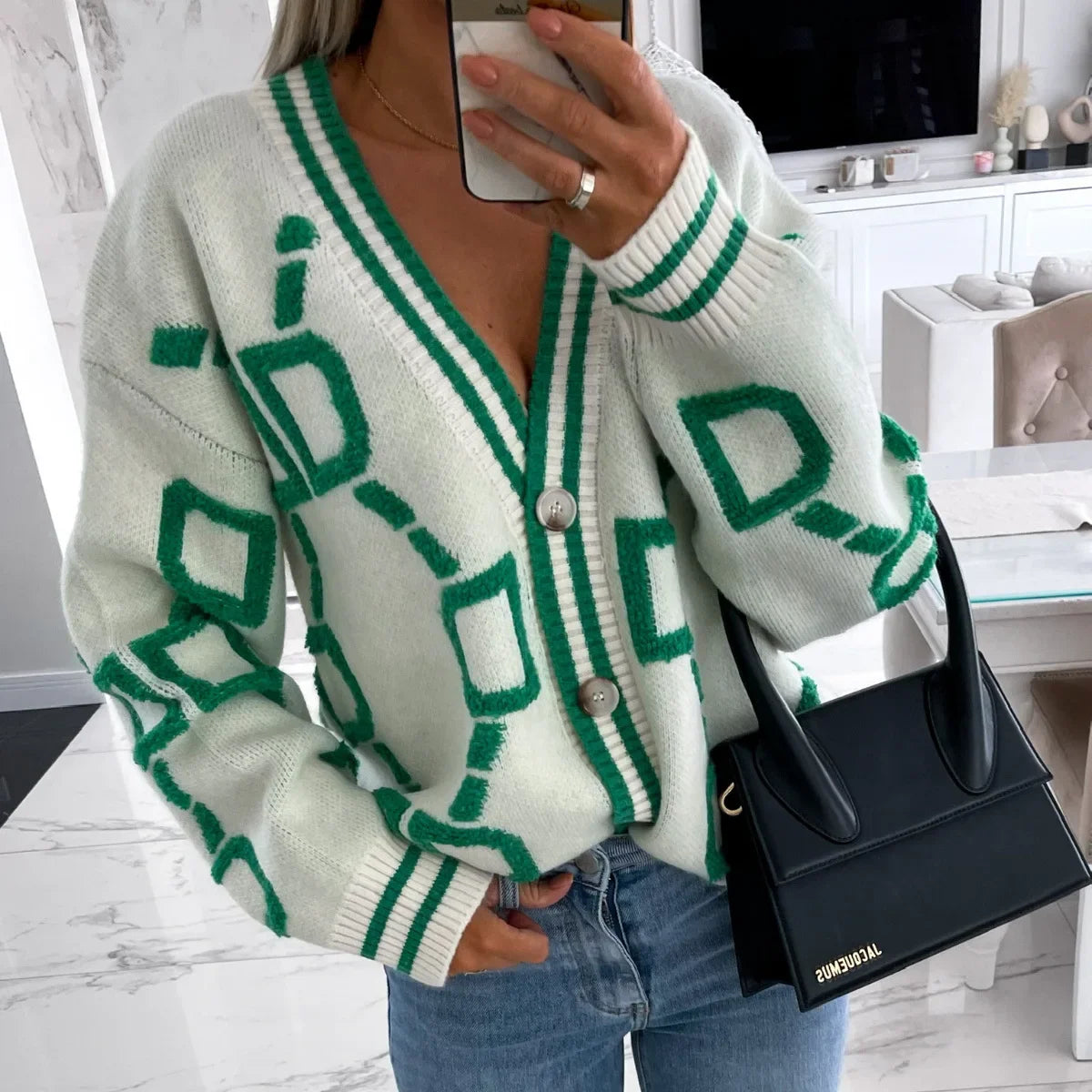 Women Knit Cardigan V Neck Casual Single Breasted Thick Warm Trendy Sweater.  One-Size