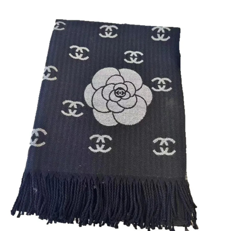 Women's Double-Sided Cashmere Scarf - Luxury Winter Shawl with Tassel