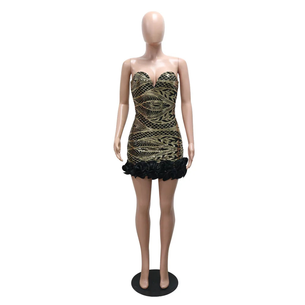 Sexy Strapless Sequined Elegant Party Evening Dress.  XS-2X