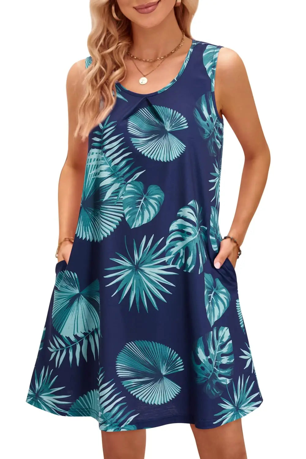 Bohemian Print Casual Sleeveless Women's Round Neck Dress Sweetheart Rustic Country Sleeveless Dress.  S-3X