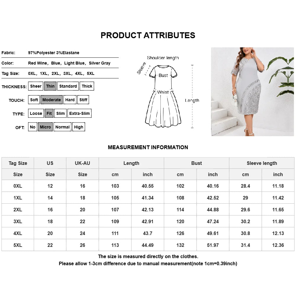 Plus Size Dresses for Wedding Guest And Other Special Occasions Short Sleeve O-Neck Lace Floral Party Elegant Dress.