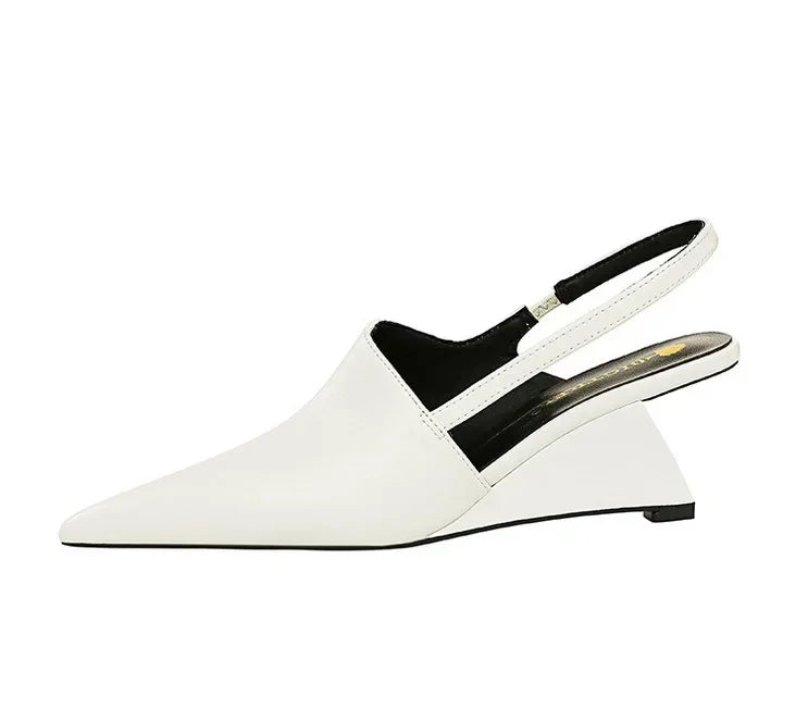 Fashion Wedge Sandals Pointed Toe Sandals Elegant Chunky Heel Mule Pumps