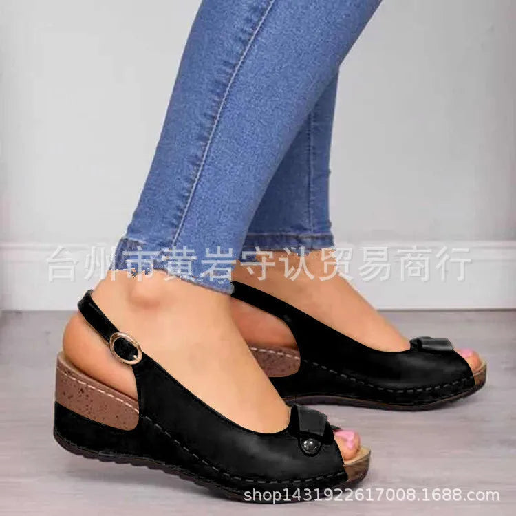 Comfortable Roman Style Women's Sandals Fish Mouth Slope Heel Soft Bottom Slip-On Shoes