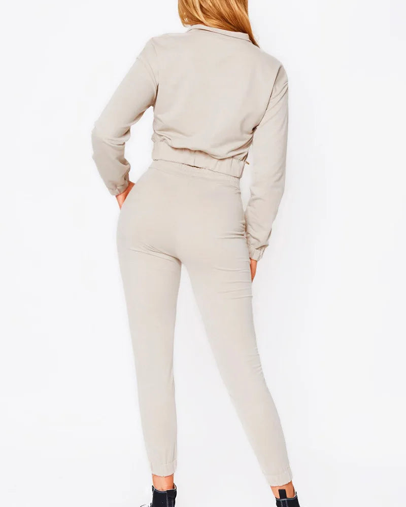Sport suit Two Piece Long Pants With Casual Zipper Short Jacket.  S-2X