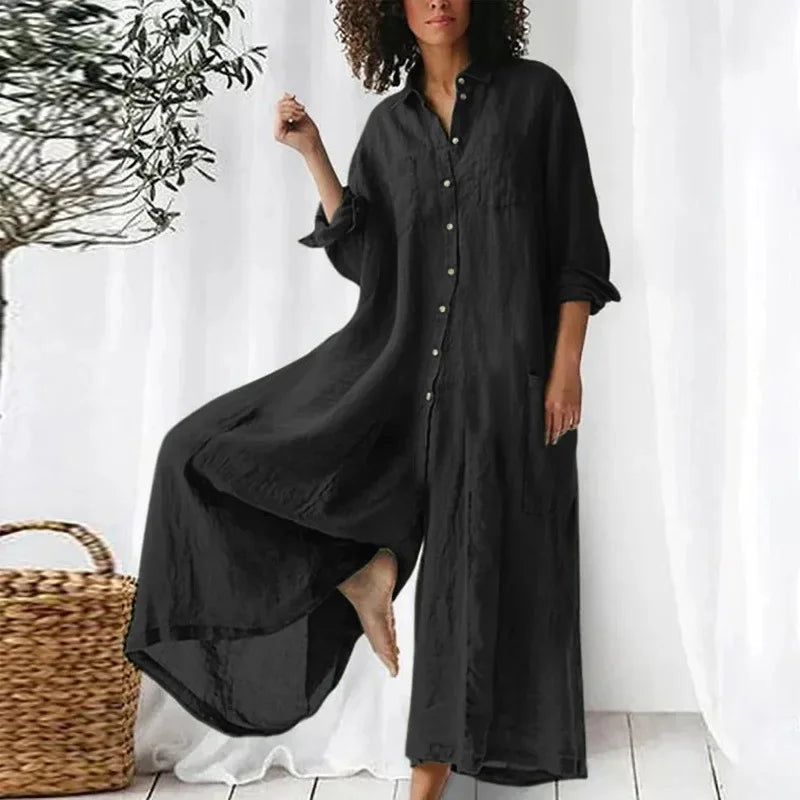 New 2025 Casual Quality Cotton Linen Comfortable Loose Wide Leg Pants Jumpsuit Women's Fashion.  S-5X