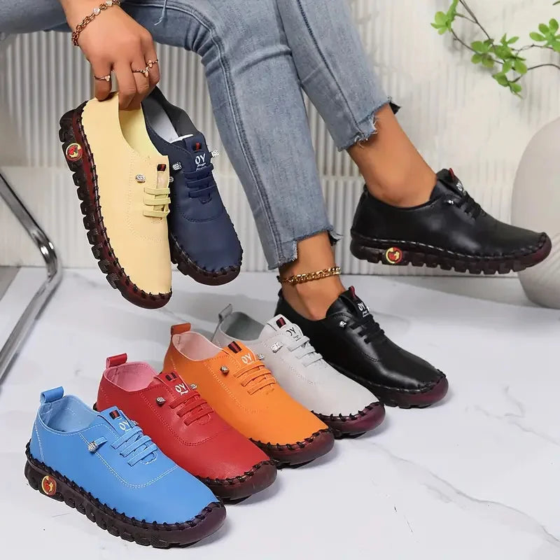 New Women Sneakers Comfortable Soft Leather Loafers Shoe for Women Hand Sewn Thread Mom Shoes Fashion Outdoor Sneakers Women