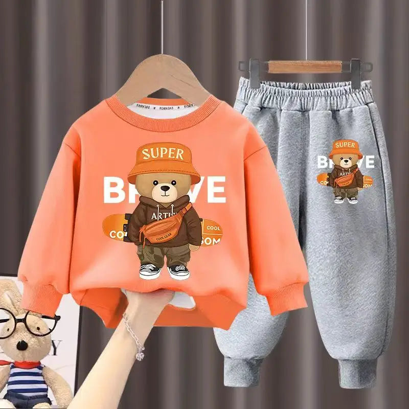 Kids Clothes Boys & Girls Autumn Long Sleeve Top & Pants 2 Pieces Sets Children Boy & Girl Printed Bear Tracksuit Sport Outfit.