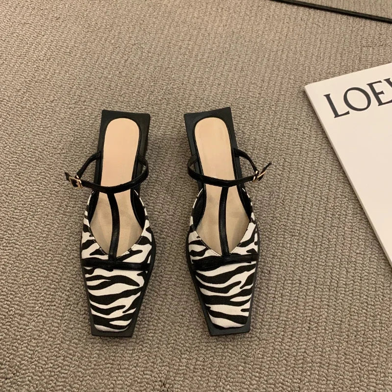 2025 Summer Women Mules Fashion Shallow Square Toe Dressy Sandal Women's Sandalias