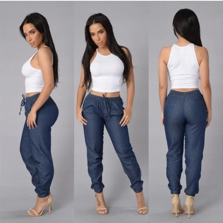 Elastic Waist Sexy Loose Pencil Jeans for Women, High Waist Ladies Thin-Section Denim Casual Jeans.  S-5xl