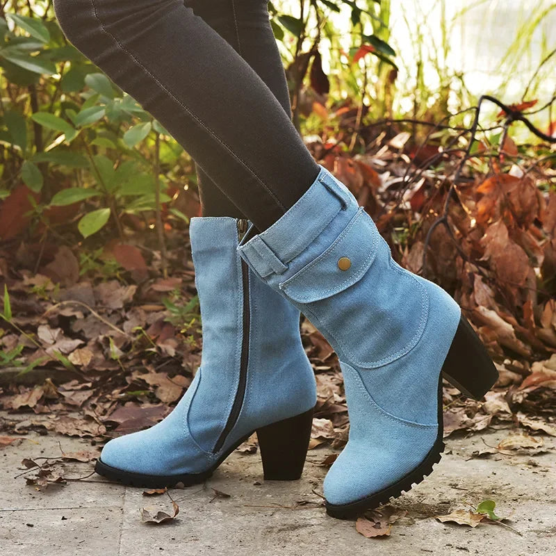 New Denim Style Casual High Heel Boot