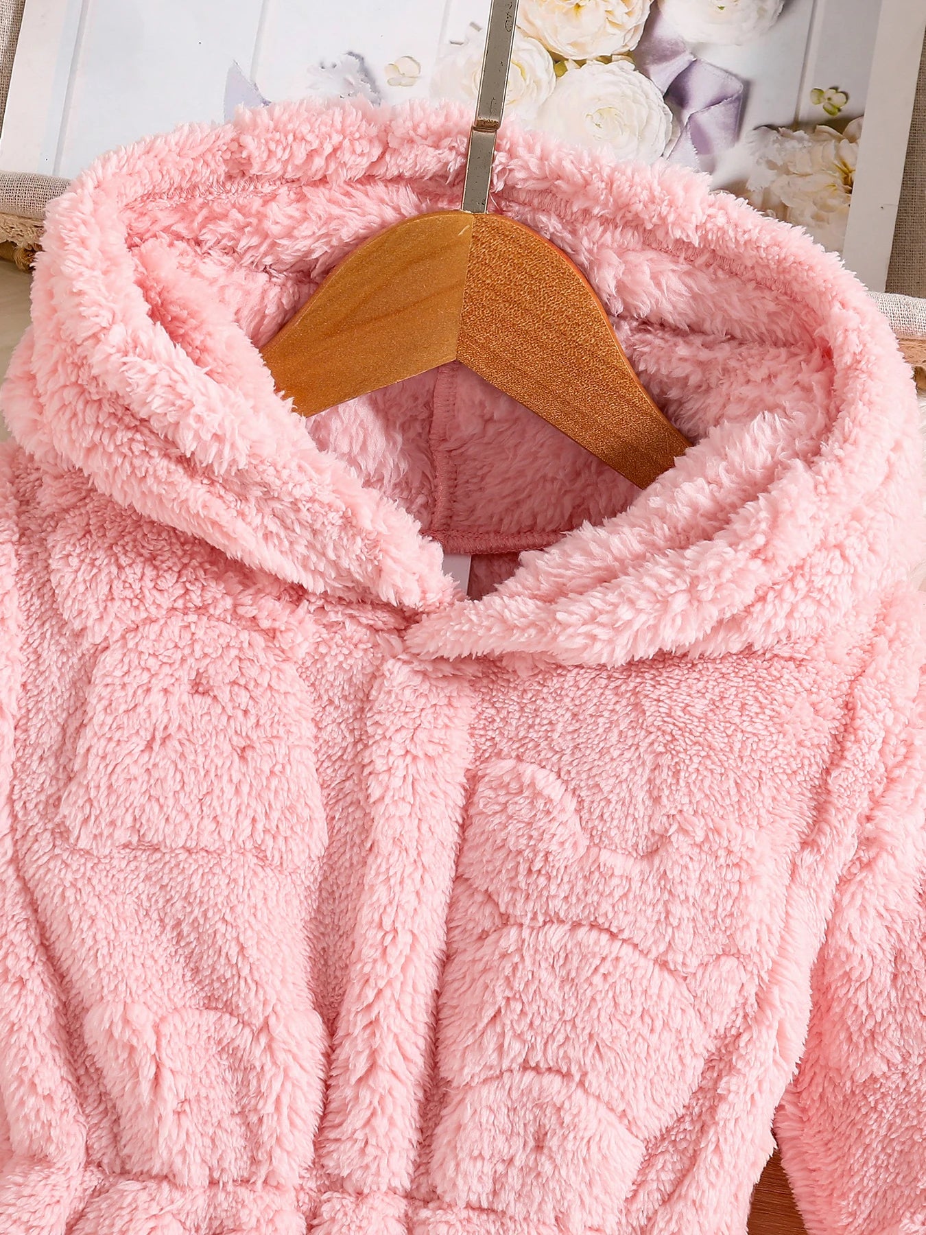 Girls spring and autumn children's fashion home casual warm pink velvet hooded coat 4-8Y1
