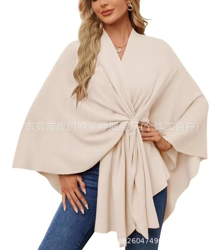 Women's Trendy Autumn And Winter Loose Elegant Shawl Wrap Casual Solid Colour Soft Open Front Poncho.