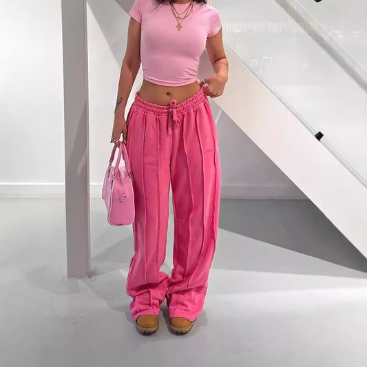 Women Pants Mid Waist Drawstring Trousers Loose Slight Stretch.  S-XL