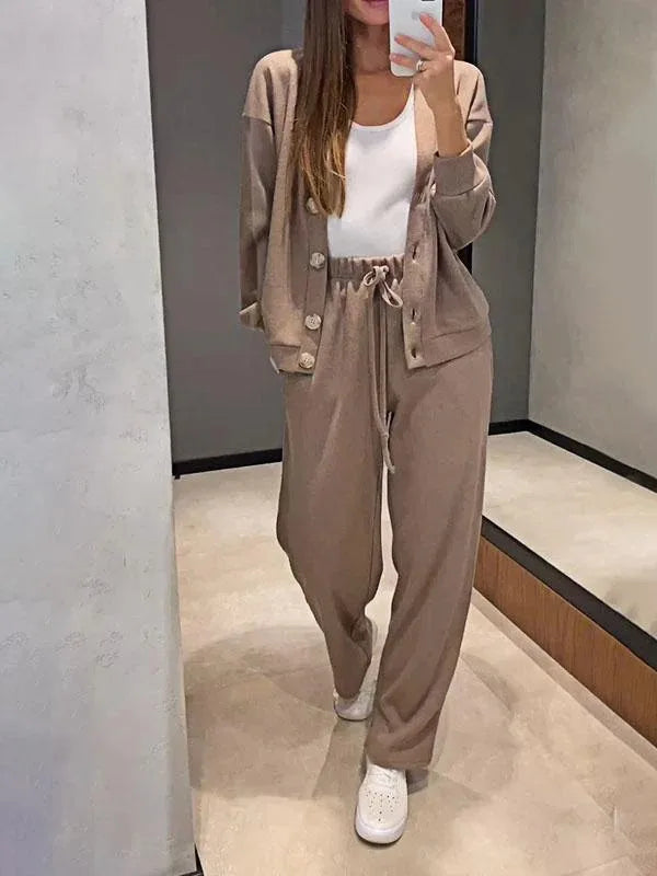 Fashion Sporty Suit For Women Casual Single Breasted Long Sleeved Straight Pants 2 Piece Set.  S-3x