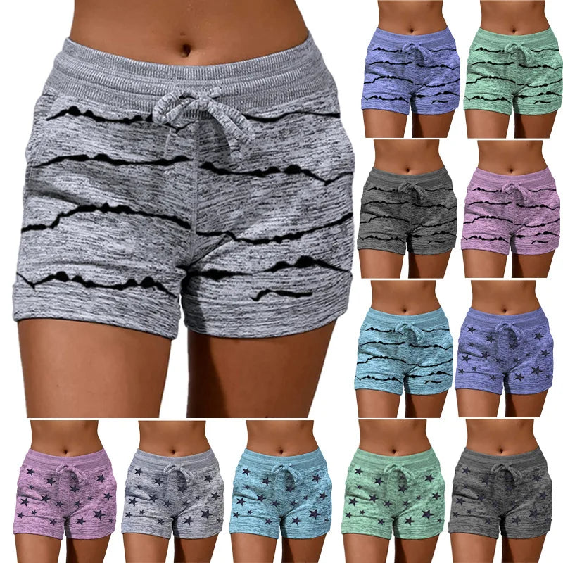 Women Print Quick Dry Sport Shorts With Drawstring.  S-5xL