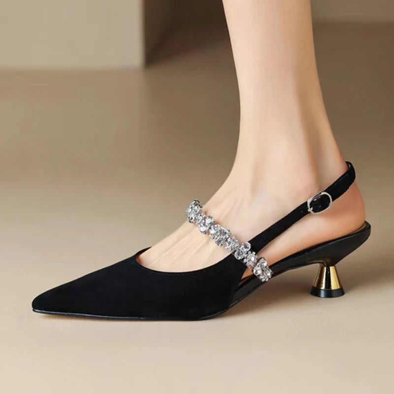 2025 Women's Sandals Buckle Rhinestone Pointed Toe Slingback Trend Summer Sandal