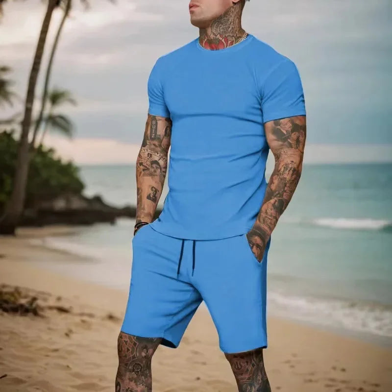 Fashionable and casual summer men's breathable T-shirt and short two-piece set.  Sz: S-3X