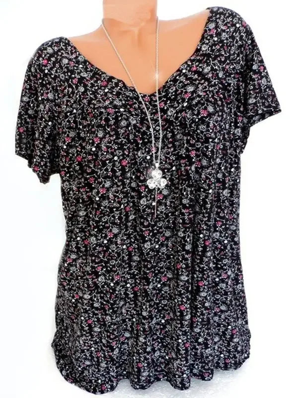 Summer Loose Fit Sleeveless Long V-Neck Ladies Top Floral Print Fashion Top