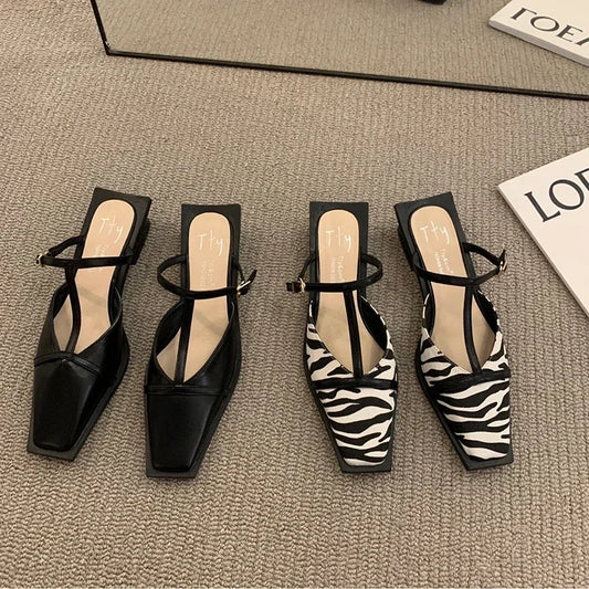 2025 Summer Women Mules Fashion Shallow Square Toe Dressy Sandal Women's Sandalias
