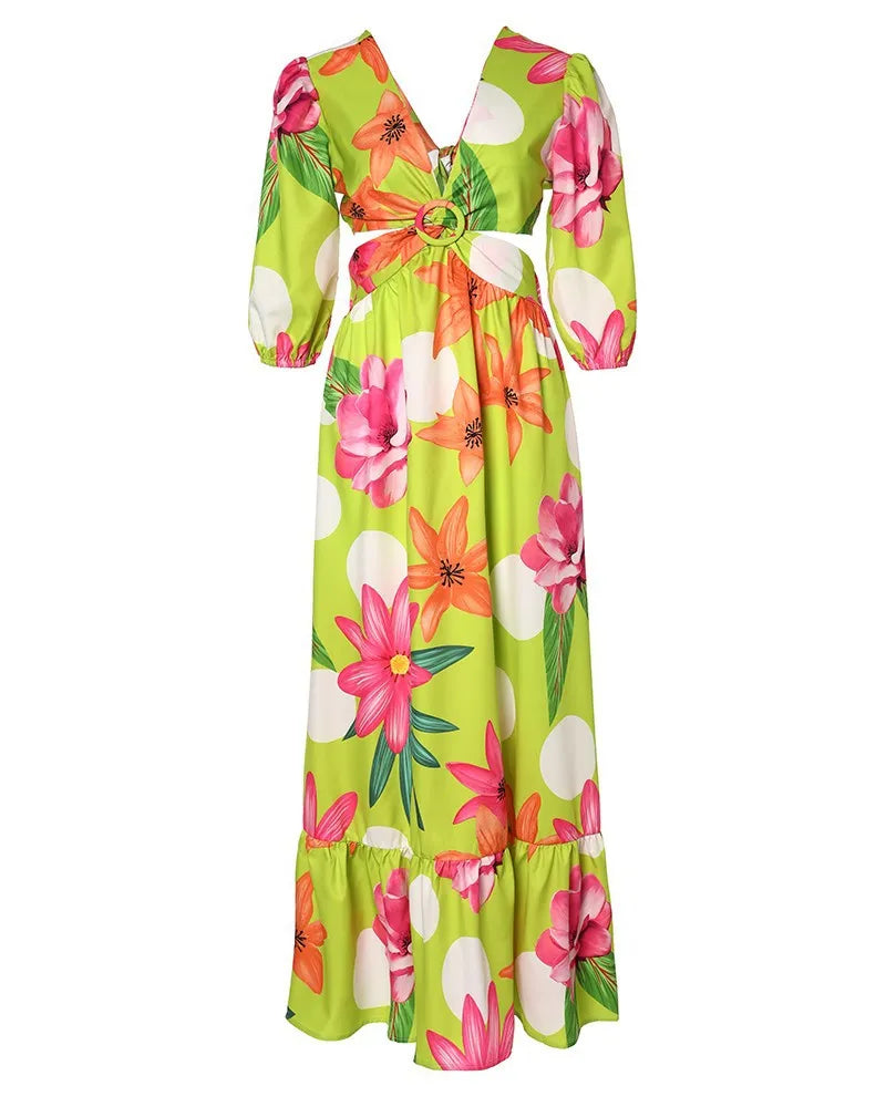 Women Summer Long Maxi Dress V-neck Sexy Fashion Dress.  S-XL