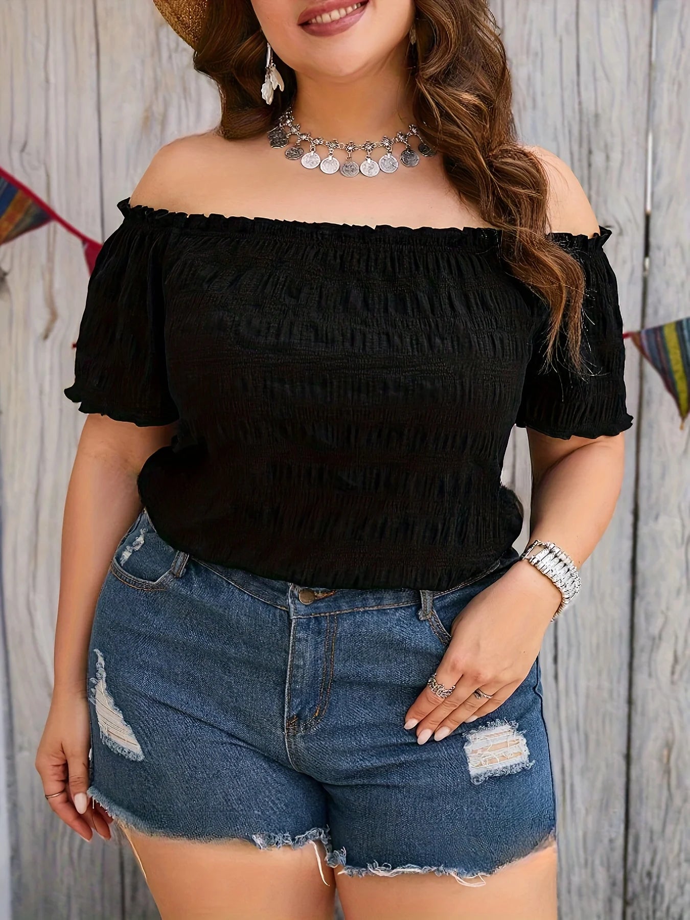 Plus Size Summer Women Elegant Off The Shoulder Fashion Solid Loose Top