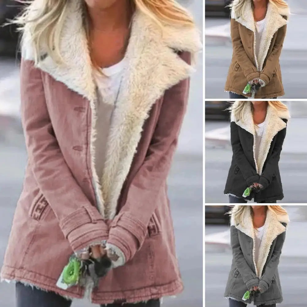 Ladies Very Popular Curvy Size Winter Plush Lamb Wool Warm And Fashionable Lapel Jacket.