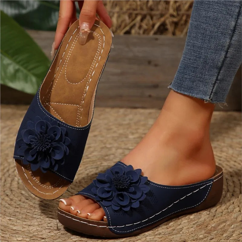 Women Sandals Summer Elegant Slides Sandals Low Wedge Casual Footwear