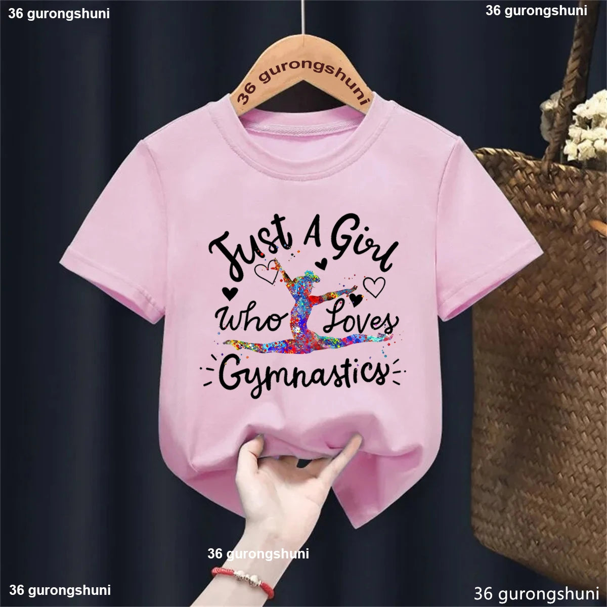 Kawaii Kids Clothes Just A Girl Who Loves Gymnastics Watercolor Graphic Printed Tshirt Girls Love Sports Casual Summer T-Shirt