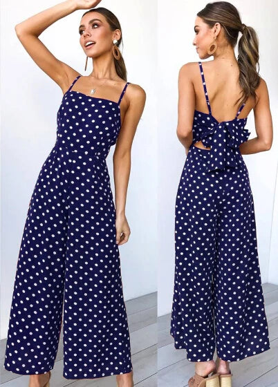 Women Elegant Sleeveless High Waist Summer Sexy Polka Dot Romper Loose Wide Leg Fashion