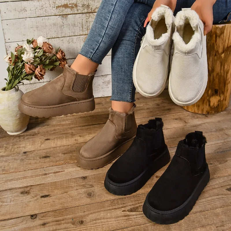 Winter Women Short Plush Warm Boot/Shoe Casual New Suede Fur Chelsea Ankle Platform.