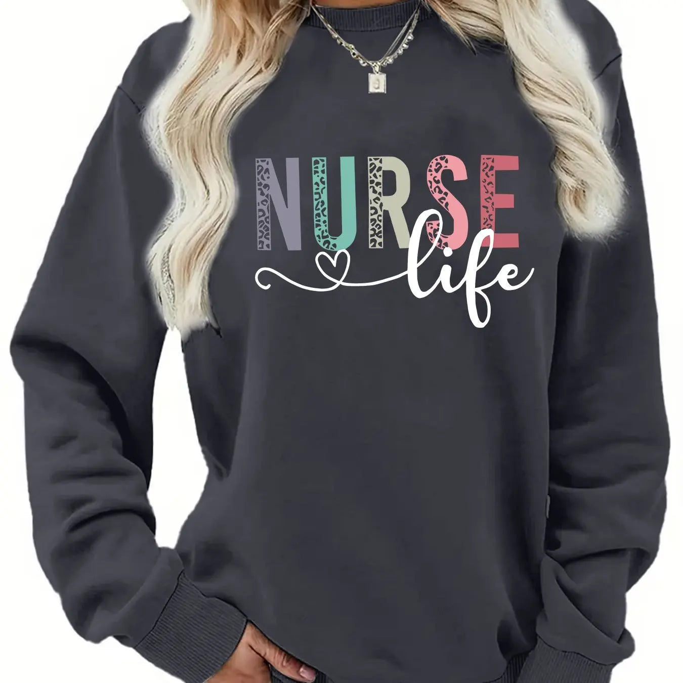 Women's Casual NURSE Print Pullover Sweatshirt  Long Sleeve Round Neck Machine Washable.   S-2X