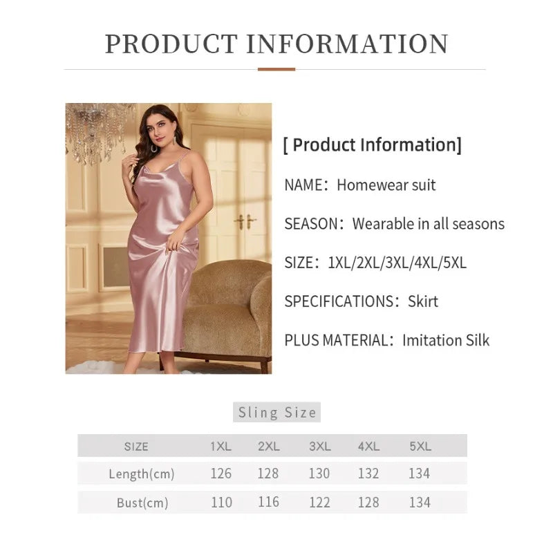 Quality Curvy Size Summer Thin Solid Colour Sleepwear Luxury Imitation Silk.