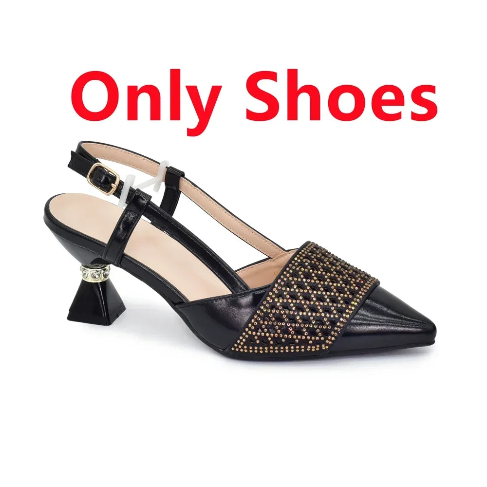 New Arrival Women Italian Shoes and Matching Bag Set Decorated with Rhinestones